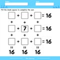 Fun Math game fill the blank square to get sixteen