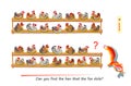 Logic puzzle for children and adults. Can you find the hen that the fox stole? Educational game. Page for kids brain teaser book.