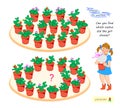 Logic puzzle for children and adults. Can you find which cactus did the girl choose? Educational game. Page for kids brain teaser