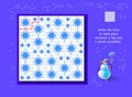 Logic puzzle for children and adults. Draw the lines so each piece contains 1 big and 1 small snowflake. Educational game. Page