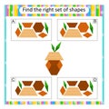 Logic puzzle for children. Find the correct set of cartoon acorn. Answer is D