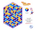 Logic puzzle game for children and adults. Can you find 5 cubes hidden in the picture that match the example? Develop spatial