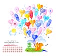 Logic puzzle game for children and adults. Count all balloons from 1 to 30. Find all numbers. Page for kids brain teaser book.