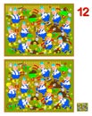 Logic puzzle game for children and adults. Need to find 12 differences. Developing skills for counting. Vector cartoon image.