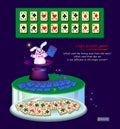 Logic puzzle game for children and adults. Which card the bunny took from deck? Which is not reflected in magic mirror? Page for