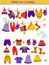 Logic puzzle game for children and adults. Which one of the clothes is missing? Find the lost dress. Printable page for kids brain