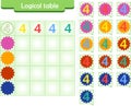 Logic puzzle game for children. Fill in empty cells. Reusable game