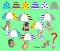 Logic puzzle game for children. Find corresponding details and to draw them in empty places. All umbrellas are identical. Royalty Free Stock Photo