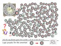 Logic puzzle game with labyrinth for children and adults. Find the way between gears from number 1 till 50 to start the clock.