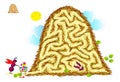 Logic puzzle game with labyrinth for children and adults. Help the ant deliver gifts to its kids in the anthill. Worksheet for