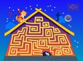 Logic puzzle game with labyrinth for children and adults. Help the cat find the path to the mouse. Worksheet for kids brain teaser