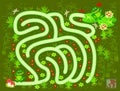 Logic puzzle game with labyrinth for children and adults. Help the little frog find the way in the swamp till his friend. Royalty Free Stock Photo