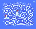 Logic puzzle game with labyrinth for children and adults. Help the little snowman find the way to his friend. Worksheet for brain Royalty Free Stock Photo