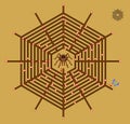 Logic puzzle game with labyrinth for children and adults. Help the spider find the way in a web till the butterfly. Worksheet for