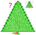 Logic puzzle game with labyrinth for children and adults. Help the squirrel find the way to the fir cone.