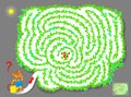 Logic puzzle game with labyrinth for children and adults. Help teddy bear watering the garden with berries. Find the way.