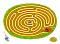 Logic puzzle game with labyrinth for children and adults. Help the tractor find the way out of the field. Worksheet for kids brain Royalty Free Stock Photo