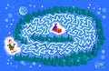 Logic puzzle game with labyrinth for children. Where Santa Claus lost the gift? Christmas maze for kids. Find the path in winter Royalty Free Stock Photo