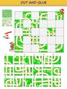 Logic puzzle game with labyrinth. Help the bear find the way to his friend. Use a scissors to cut and glue parts of road.