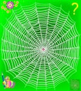 Logic puzzle game with labyrinth. Help the butterfly get out of web. Draw the way till the flower. Forbidden to cross the nodes. Royalty Free Stock Photo