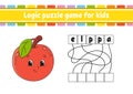 Logic puzzle game. Learning words for kids. Cute Apple. Find the hidden name. Worksheet, Activity page. English game. Isolated