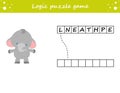 Logic puzzle game. Learning words for kids. Find the hidden name. Activity page for study English. Game for children. Vector