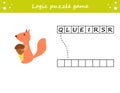 Logic puzzle game. Learning words for kids. Find the hidden name. Activity page for study English. Game for children. Vector