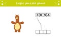 Logic puzzle game. Learning words for kids. Find the hidden name. Activity page for study English. Game for children. Vector