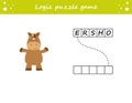 Logic puzzle game. Learning words for kids. Find the hidden name. Activity page for study English. Game for children. Vector