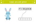 Logic puzzle game. Learning words for kids. Find the hidden name. Activity page for study English. Game for children. Vector