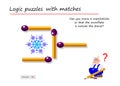 Logic puzzle game with matches for children and adults. Can you move 2 matchsticks so that snowflake is outside the shovel?