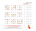 Logic puzzle game with matchsticks. What`s next? Decode the signs, find regularity, fill in the empty squares with matches and
