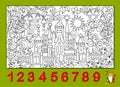 Logic puzzle game. Math education for young children. Find the numbers from 1 to 9 hidden in the picture and paint them. Coloring