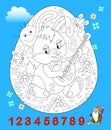 Logic puzzle game. Math education for young children. Find the numbers from 1 to 9 hidden in the picture and paint them. Coloring