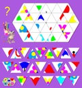 Logic puzzle game. Need to find the correct place for each triangle and to draw them in empty places.