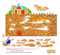 Logic puzzle game for smartest. Can you help the worker find the stone blocks that fell out of castle wall? Page for kids brain