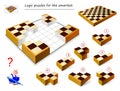 Logic puzzle game for smartest. Need to find correct place for each block and collect chess board. Royalty Free Stock Photo