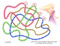 Logic puzzle game for smartest. Which one of four clasps the fairy must open to untangle all the necklaces? Royalty Free Stock Photo