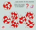 Logic puzzle game for smartest. Which of the samples will fill empty places on the template? Printable page for brainteaser book.