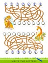 Logic puzzle game for study English with labyrinth. Find correct places and write the letters. Read the words. Royalty Free Stock Photo