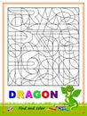 Logic puzzle game to study reading with maze. Find letters and paint them. Read the word. Coloring book for children. Printable