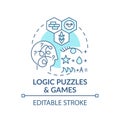 Logic puzzles and games blue concept icon