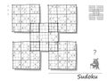Logic Sudoku game for children and adults. Big size puzzle with 5 squares, difficult level. Printable page for kids.