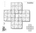 Logic Sudoku game for children and adults. Big size puzzle with 4 squares, difficult level. Printable page for kids brain teaser