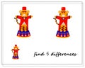 A logical game for children, find the differences. Tiger in the circus, Chinese New Year. the vector