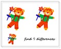 A logical game for children, find the differences. Tiger in the circus, clown, Chinese new Year. the vector