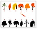 A logical game for children, find the right shade for the trees. Autumn, pine, willow, linden. Vector