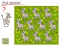 Logical puzzle game for children and adults. Need to find donkey identical the example. Printable page for kids brain teaser book.