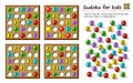 Logical puzzle game for children and adults. Sudoku for kids. Find the correct place for all the balls and draw them.