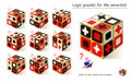 Logical puzzle game for children and adults. Which of cubes matches the example? Printable page for kids brain teaser book.